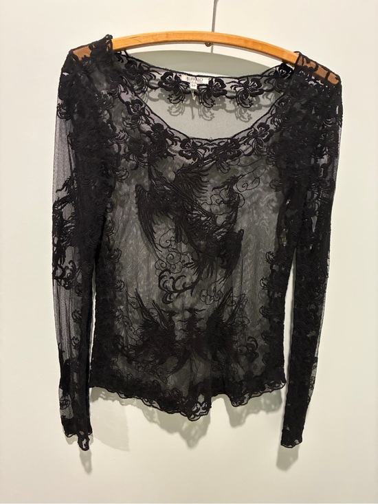 Buffalo David Bitton Tops - Buffalo David Bitton Black Sheer Lace Top With Bird/Floral Design Size Small